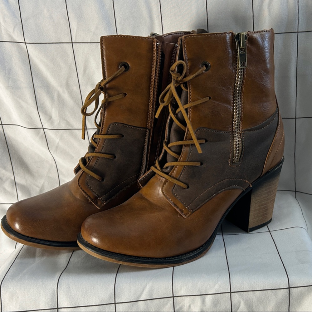 Pierre Dumas Brown and Tan Lace-Up Ankle Boots